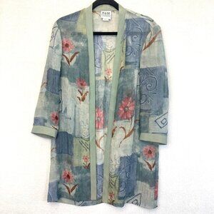 Vintage R&M Richards Sheer Open Long Floral Cardigan Size 8 Lightweight Asian